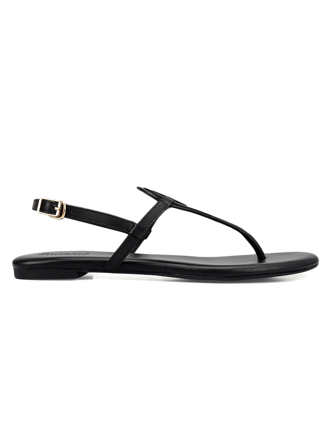 Black Logo Leather Flats