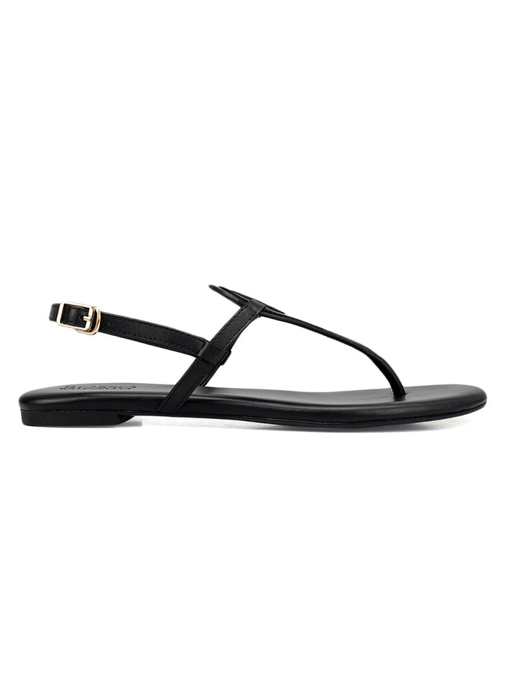 Black Logo Leather Flats