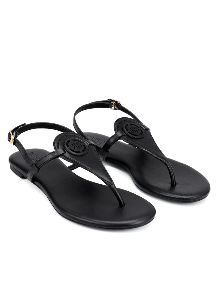 Black Logo Leather Flats