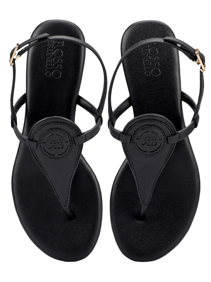 Black Logo Leather Flats