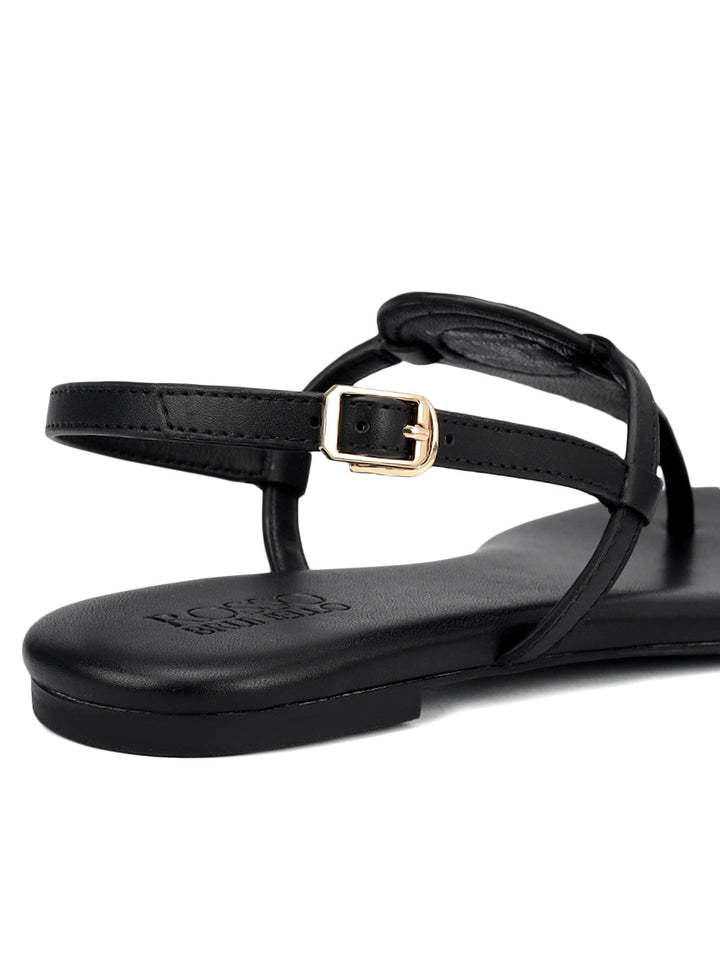 Black Logo Leather Flats