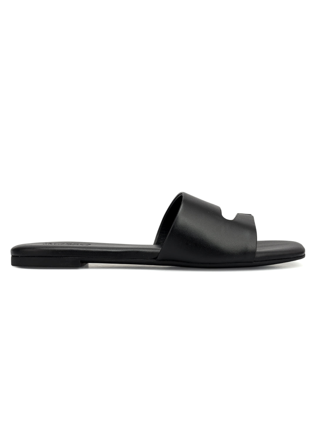 Black Leather Open Toe Flats