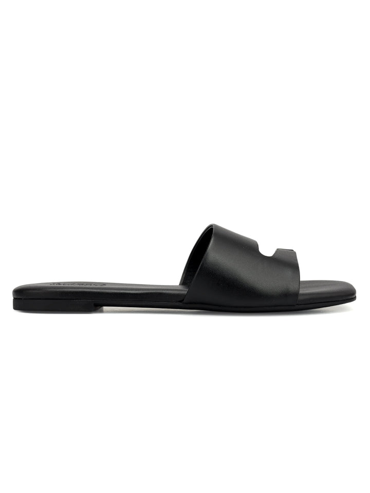 Black Leather Open Toe Flats