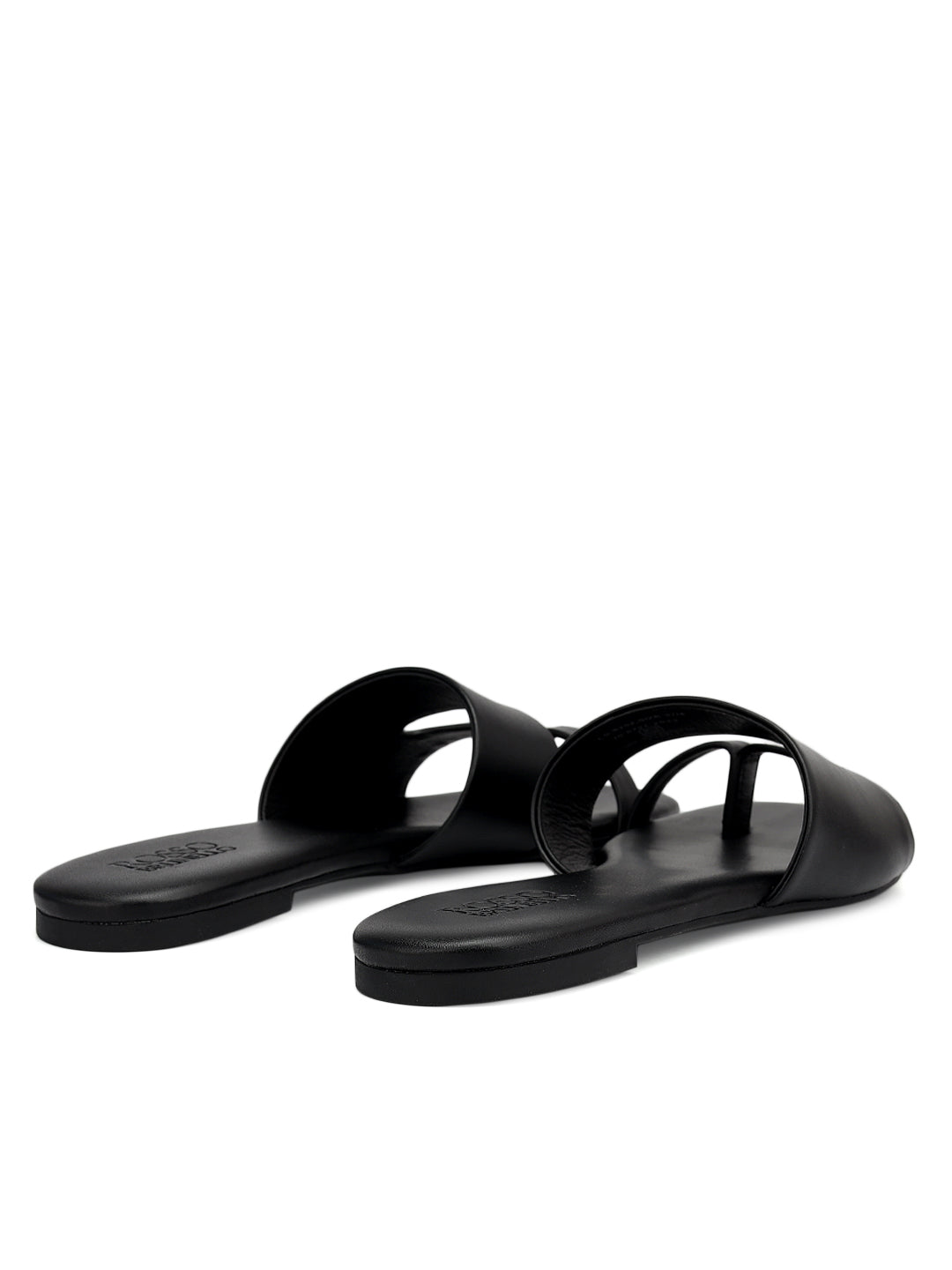 Black Leather Open Toe Flats