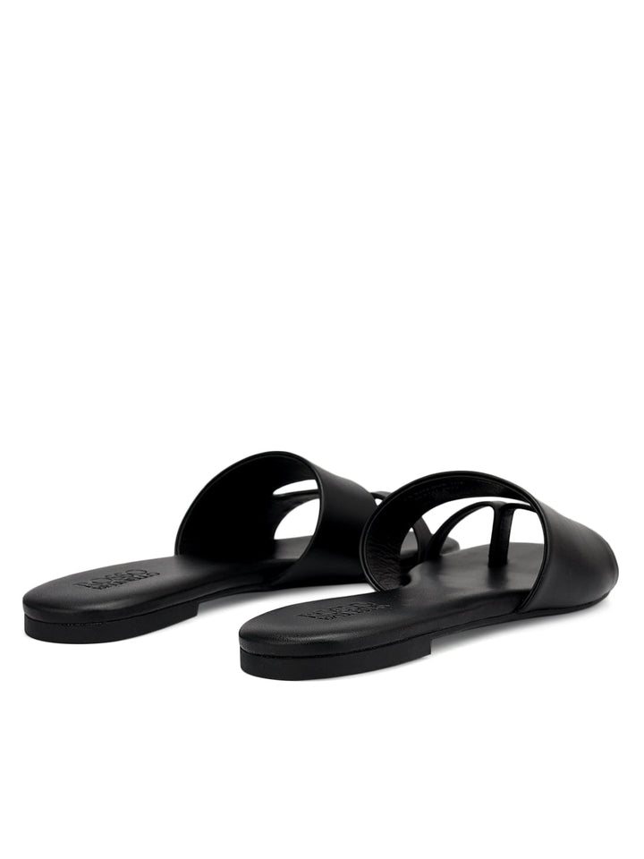 Black Leather Open Toe Flats