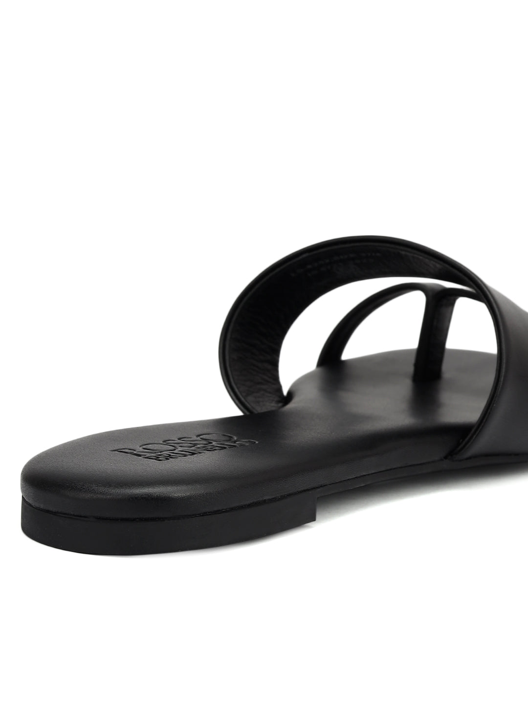 Black Leather Open Toe Flats