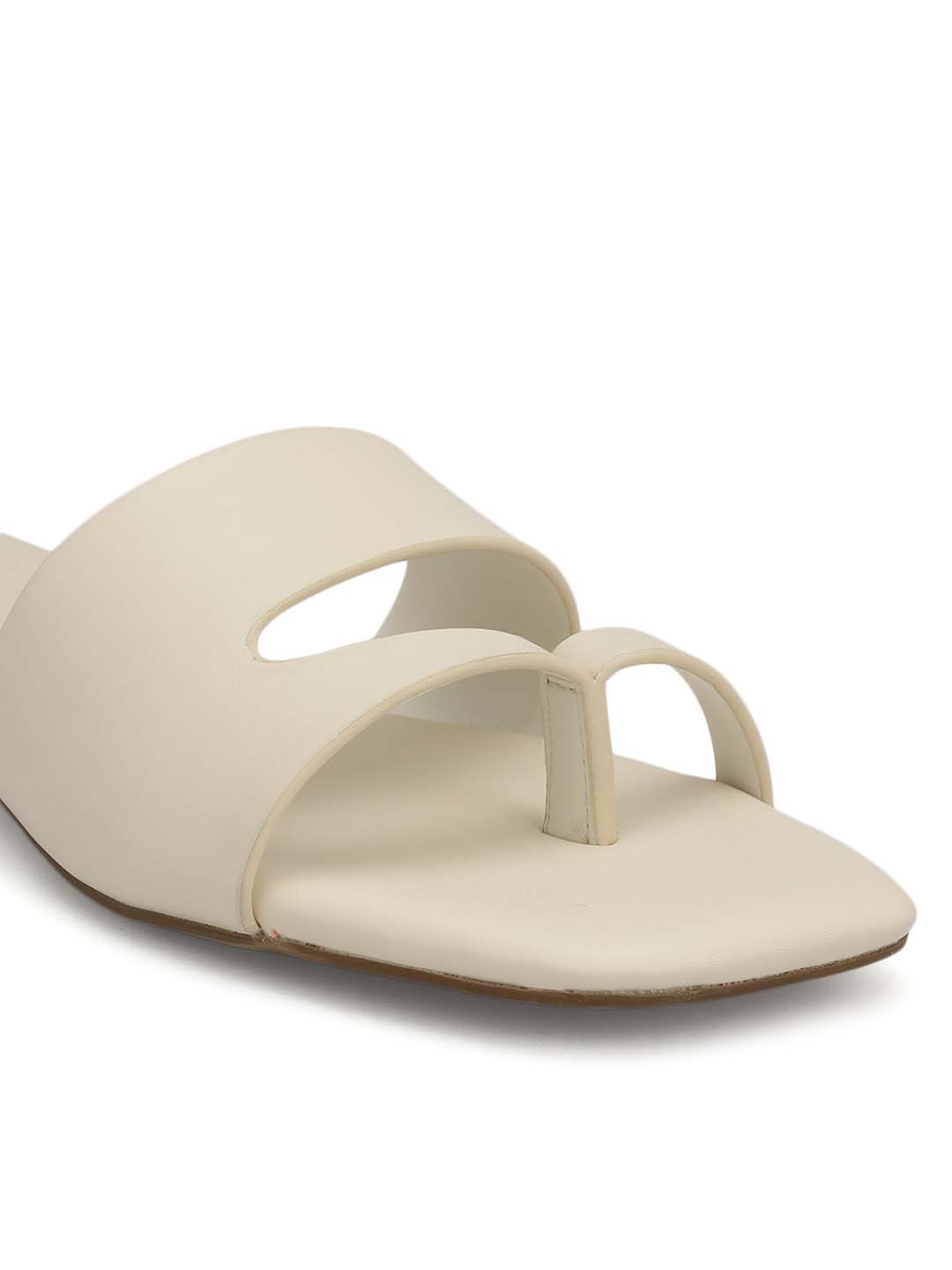 White Leather Open Toe Flats
