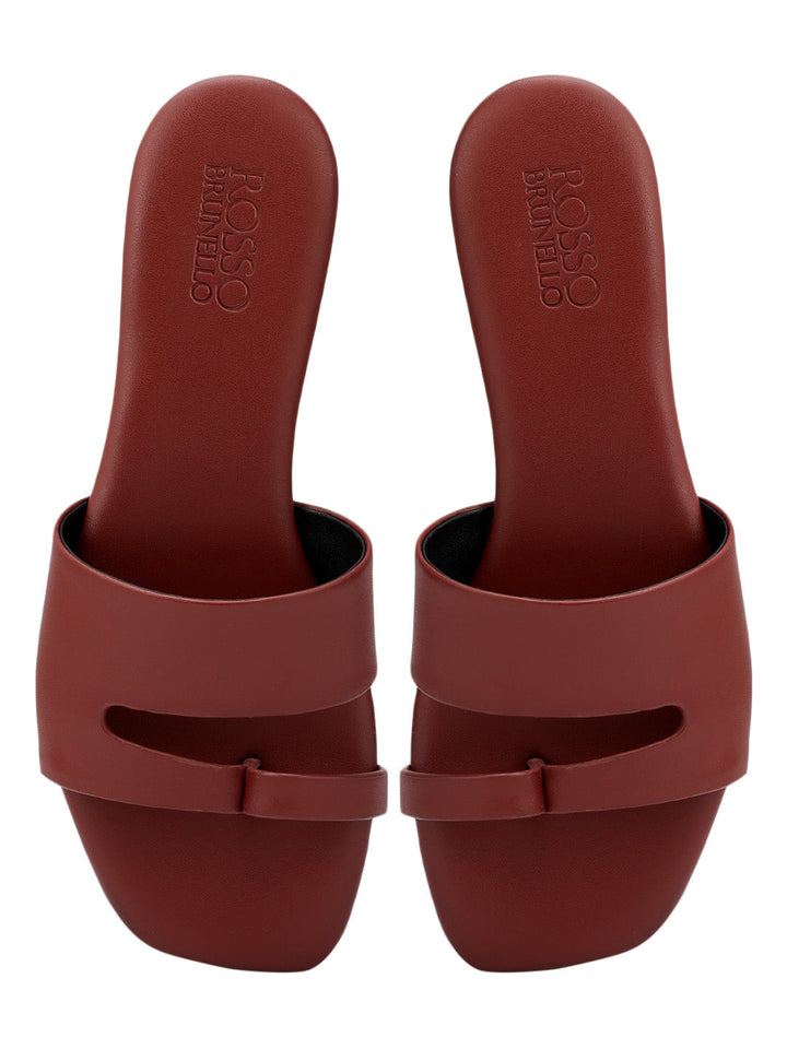 Burgundy Leather Open Toe Flats