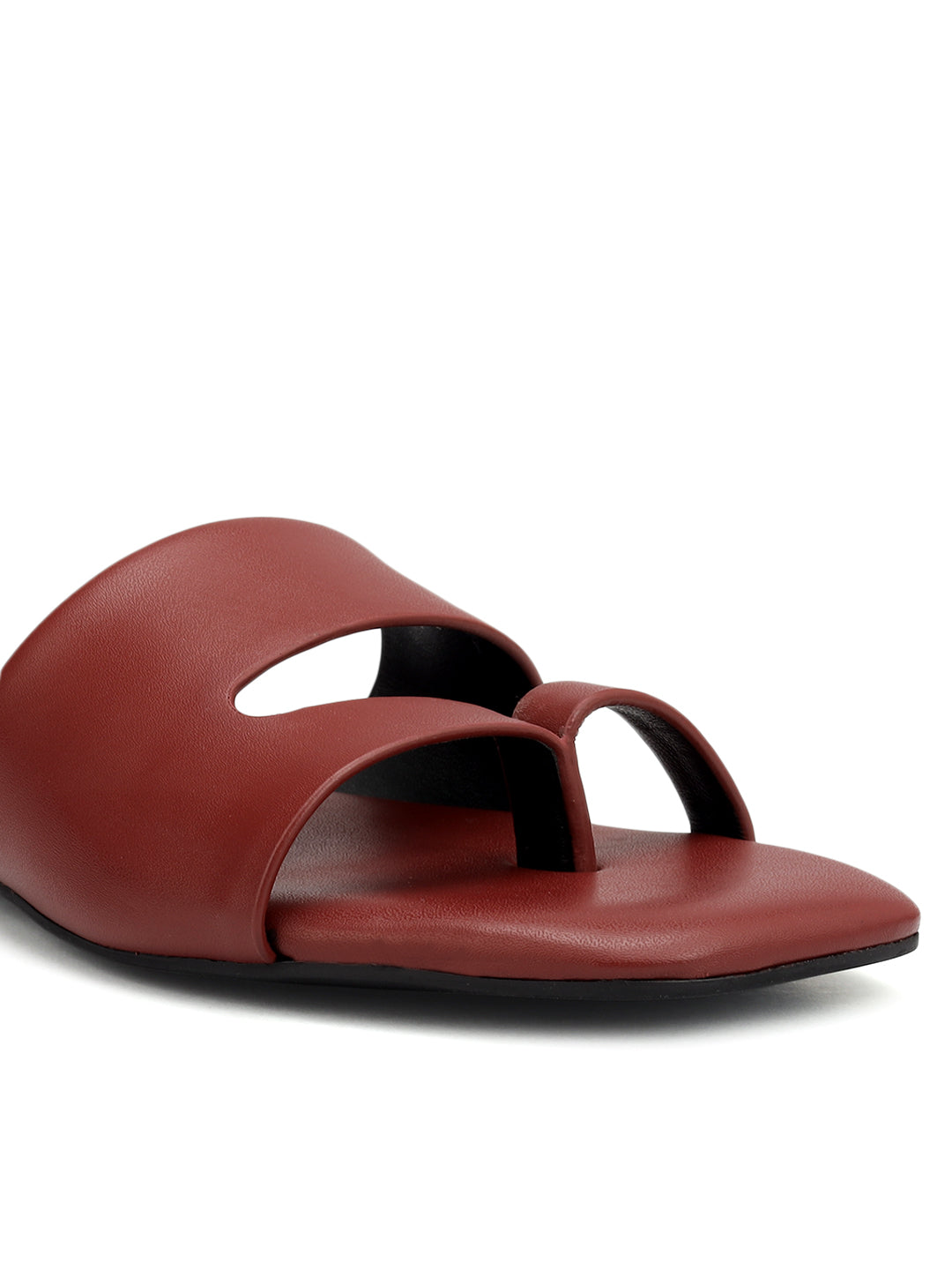 Burgundy Leather Open Toe Flats