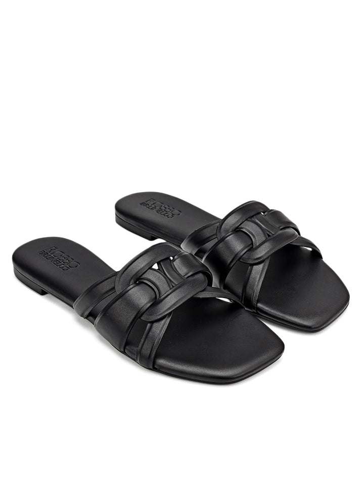 Black Braided Leather Flats