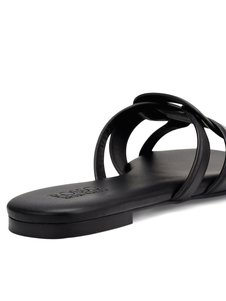 Black Braided Leather Flats