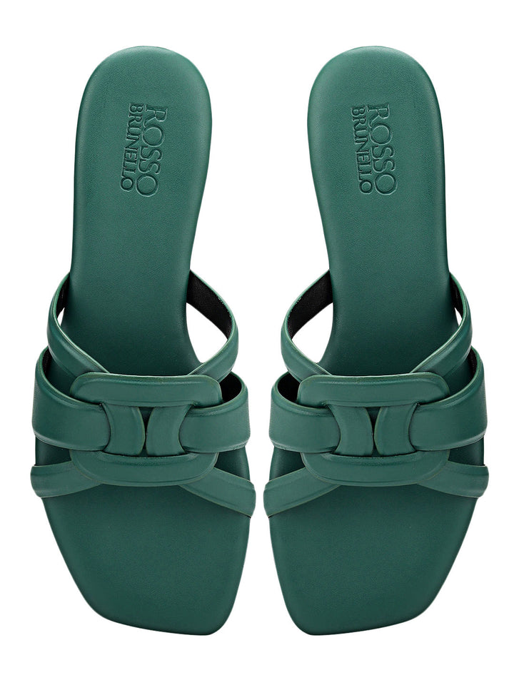 Green Braided Leather Flats