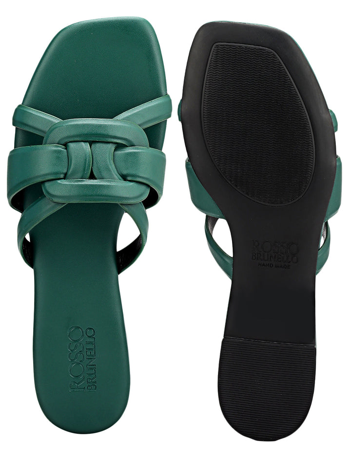 Green Braided Leather Flats