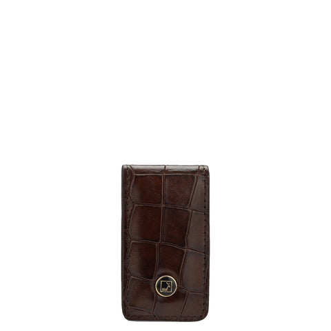 Croco Leather Money Clip - Brown