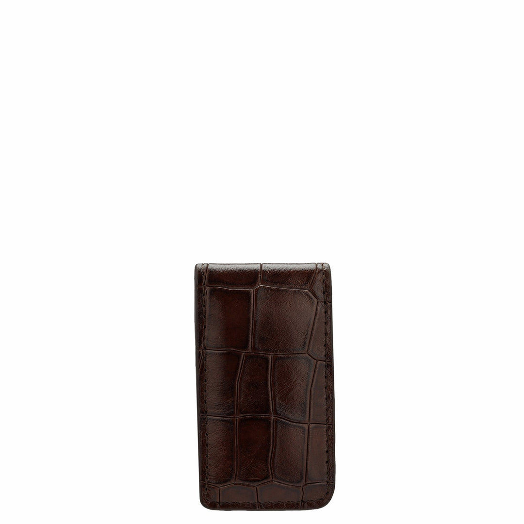Croco Leather Money Clip - Brown