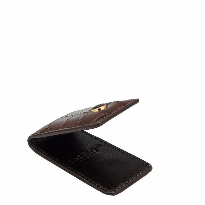 Croco Leather Money Clip - Brown