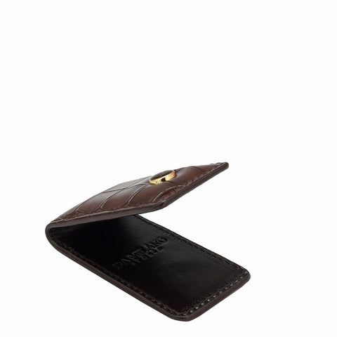 Croco Leather Money Clip - Brown