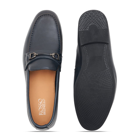 Navy Leather Panel Loafers