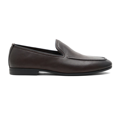 Coffee Leather Panel Loafers