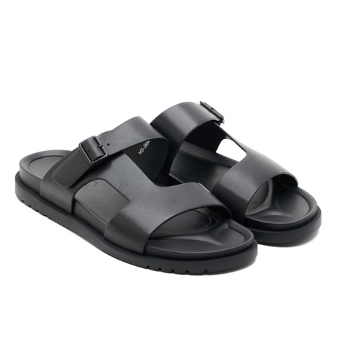 Black Mens Comfortable Genuine Leather Arabic Sandals