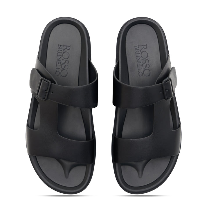 Black Mens Comfortable Genuine Leather Arabic Sandals