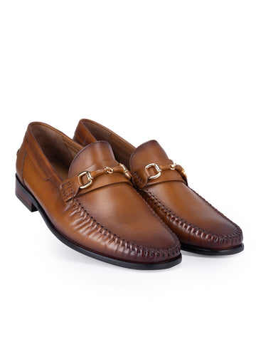 Tan Loafers With Metal Embellishment
