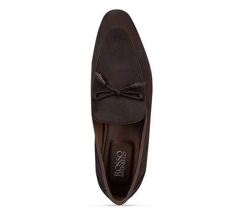 Coffee Textured Loafers With Bow Detail