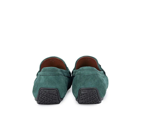 Green Suede Moccasins With Metal Buckle