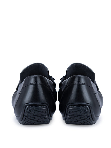 Black Leather Moccasins With Bow Detail