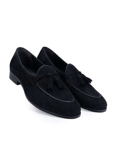Black Suede Loafers With Tassels
