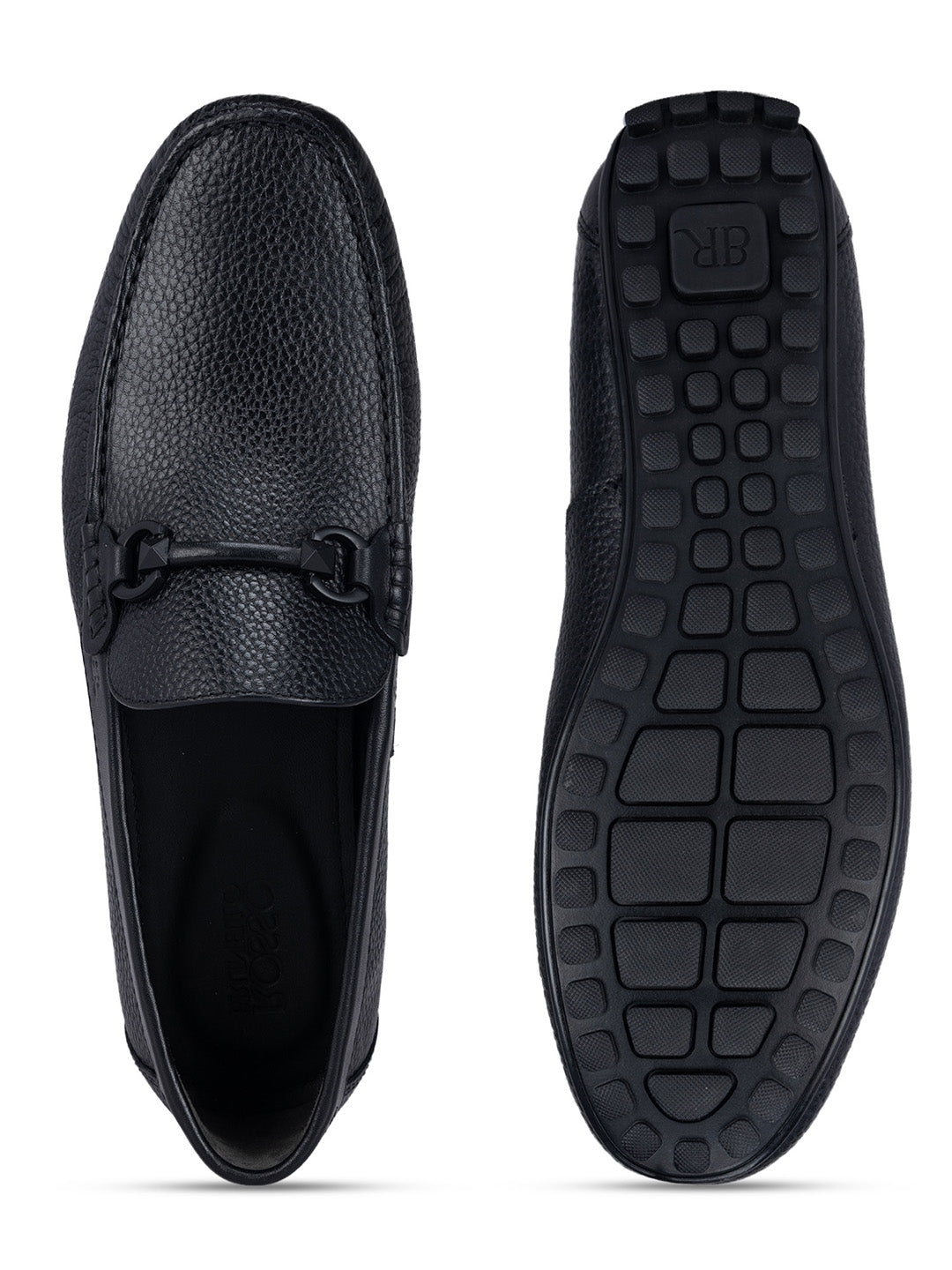 Black Leather Moccasins With Buckle