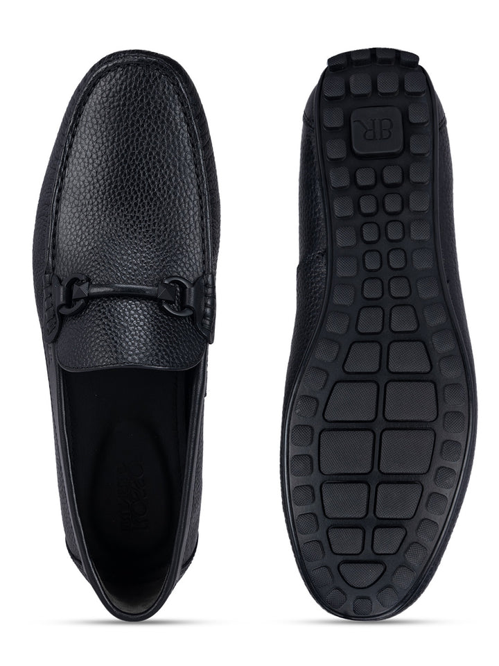 Black Leather Moccasins With Buckle