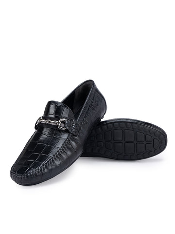 Black Croco Leather Moccasins
