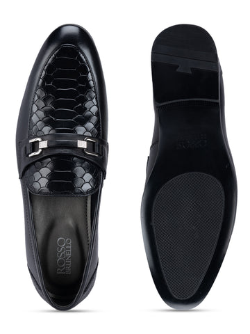 Black Croco Textured Loafers