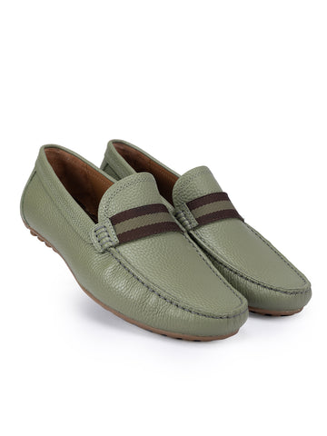 Green Moccasins With Contrast Panel