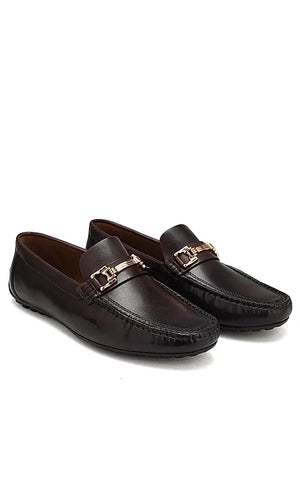 Coffee Leather Moccasins With Buckle
