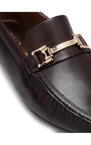 Coffee Leather Moccasins With Buckle