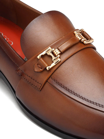 Tan Embellished Leather Loafers
