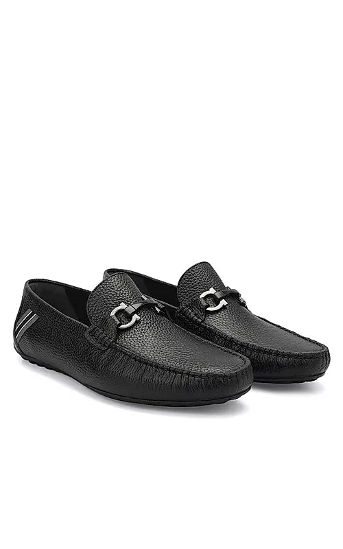Black Moccasins With Metal Buckle