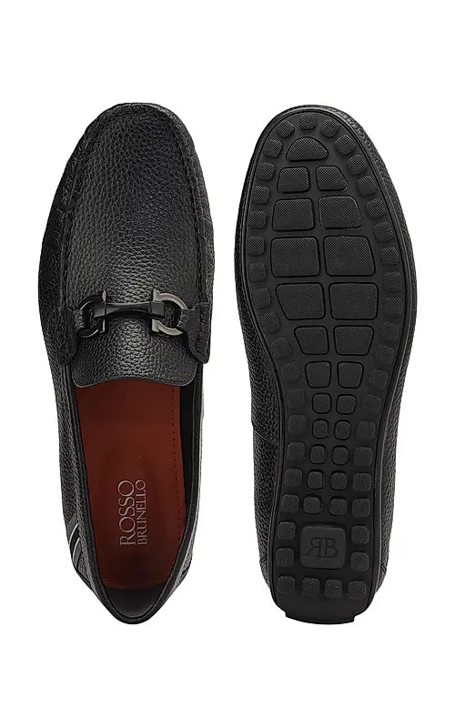 Black Moccasins With Metal Buckle