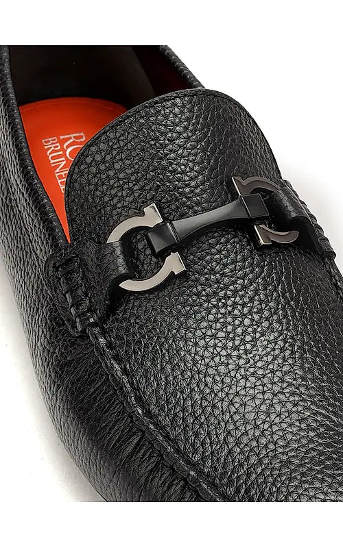 Black Moccasins With Metal Buckle