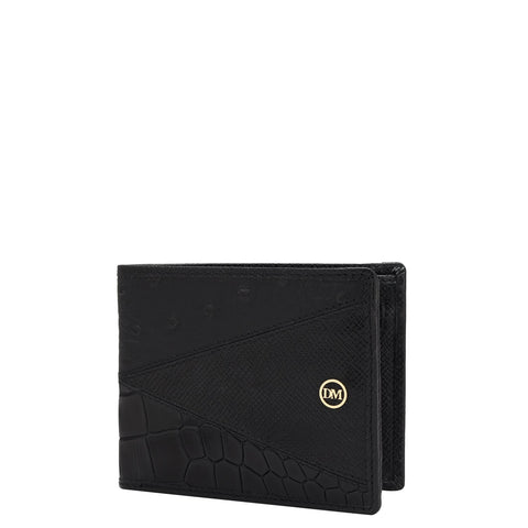 Croco Ostrich Leather Mens Wallet - Black