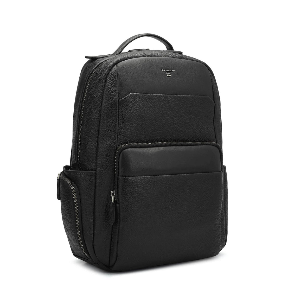 Wax Plain Leather Backpack - Black