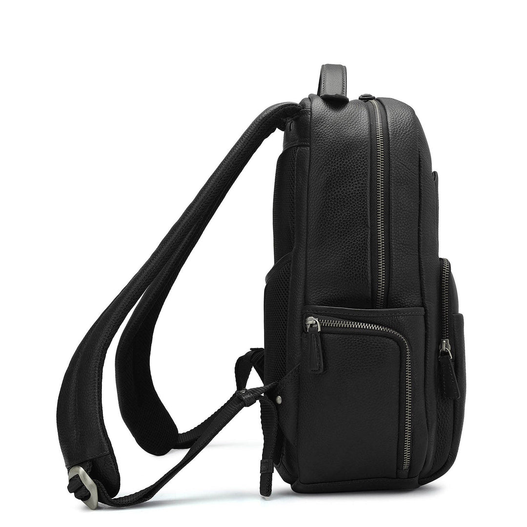 Wax Plain Leather Backpack - Black