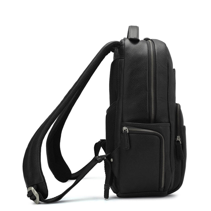 Wax Plain Leather Backpack - Black