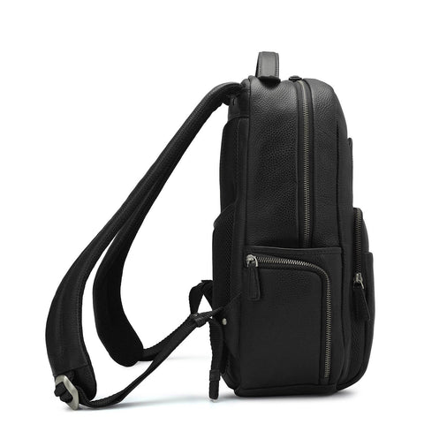 Wax Plain Leather Backpack - Black