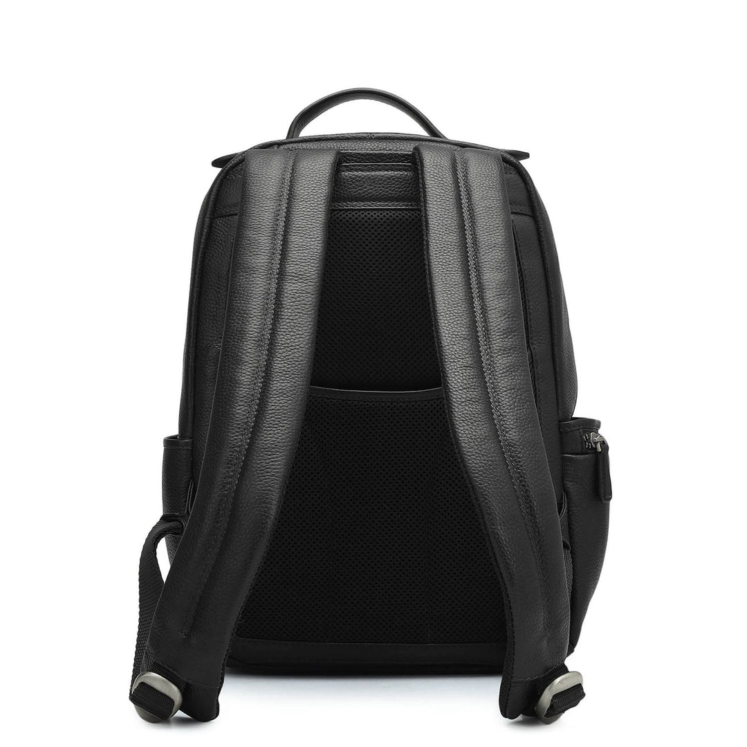 Wax Plain Leather Backpack - Black