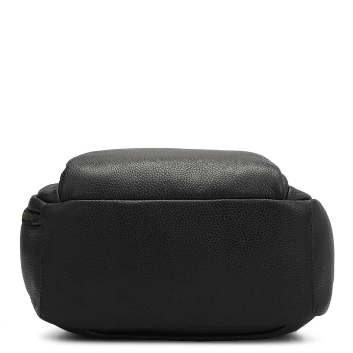 Wax Plain Leather Backpack - Black