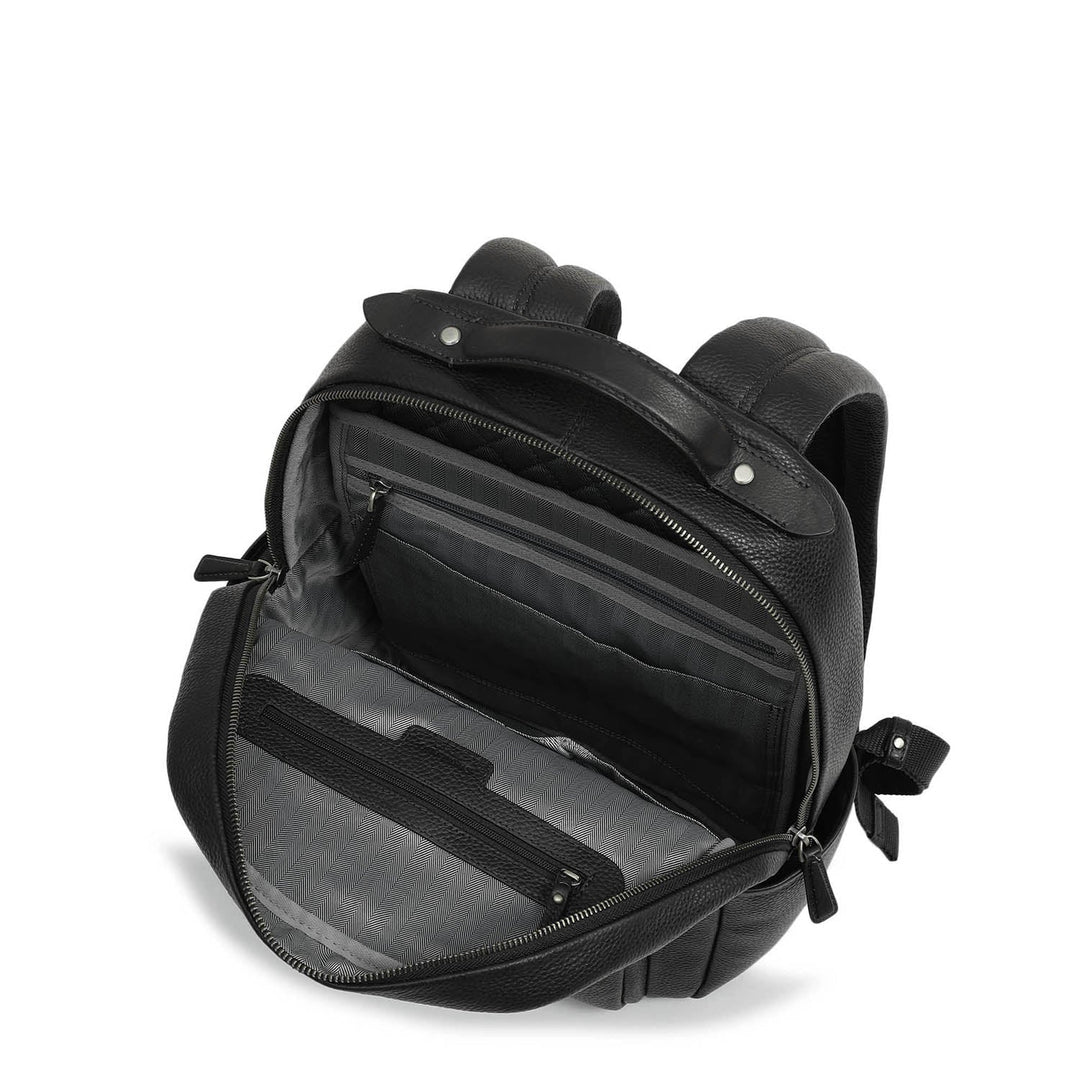 Wax Plain Leather Backpack - Black
