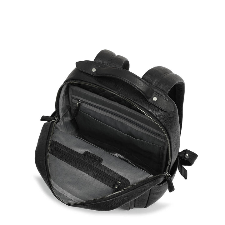 Wax Plain Leather Backpack - Black